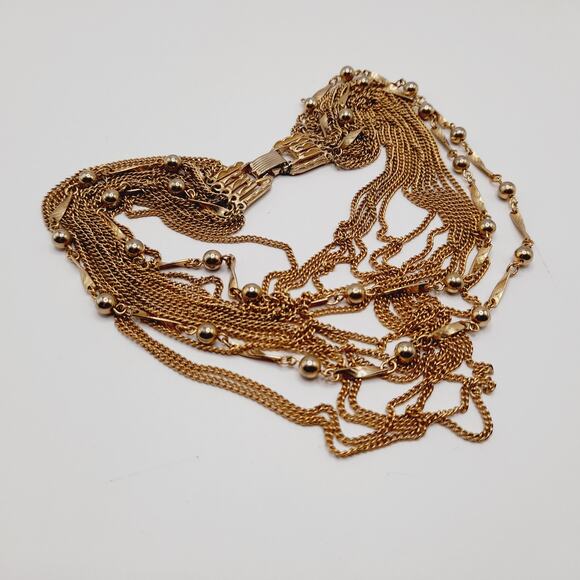 Japan Vintage 14-Strand Gold Tone Layered Necklace 15 Inch Retro - Picture 10 of 11